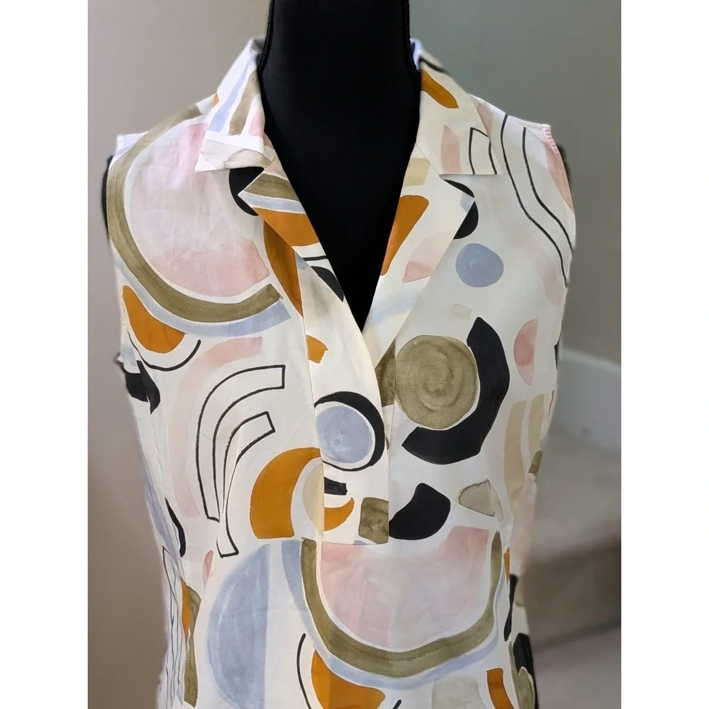 Lafayette 148 New York Rudy Abstract Mid Century Print Shift Dress Women's 2 EUC